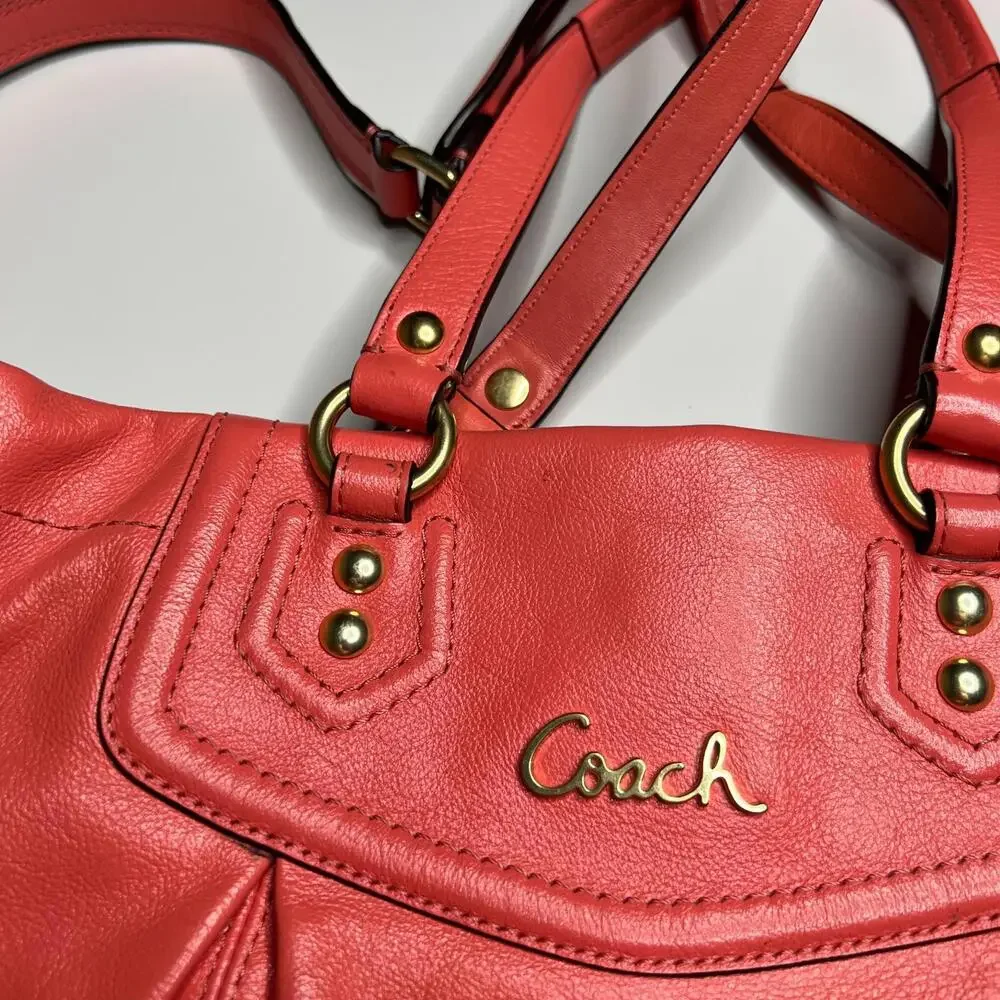 Coach Ashley‎ Vermillion Leather Carryall Purse F19243 D1375 Tote Shoulder Bag